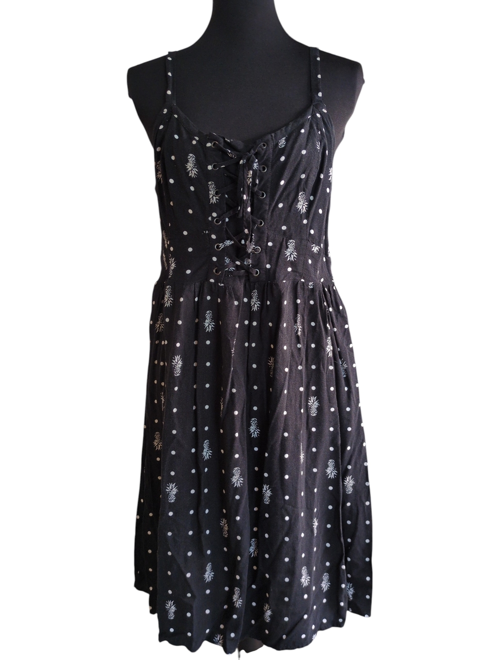 torrid Black Polka Dot Lace-Up Mini Dress Pineapple Sz 0 Large 10/12